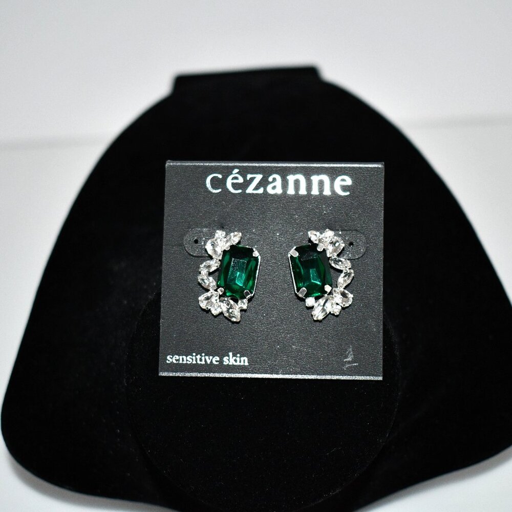 Cezanne CZ /Green Statement Earrings NWT  Details: CZ Silver Sensitive Skin Post
